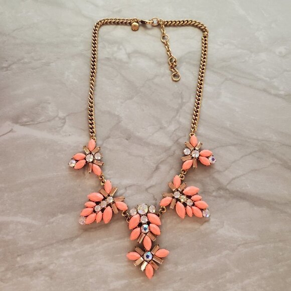 🧡 J.Crew Orange Iridescent Rhinestones Crystal Cluster Statement Necklace 🧡 - Picture 1 of 15